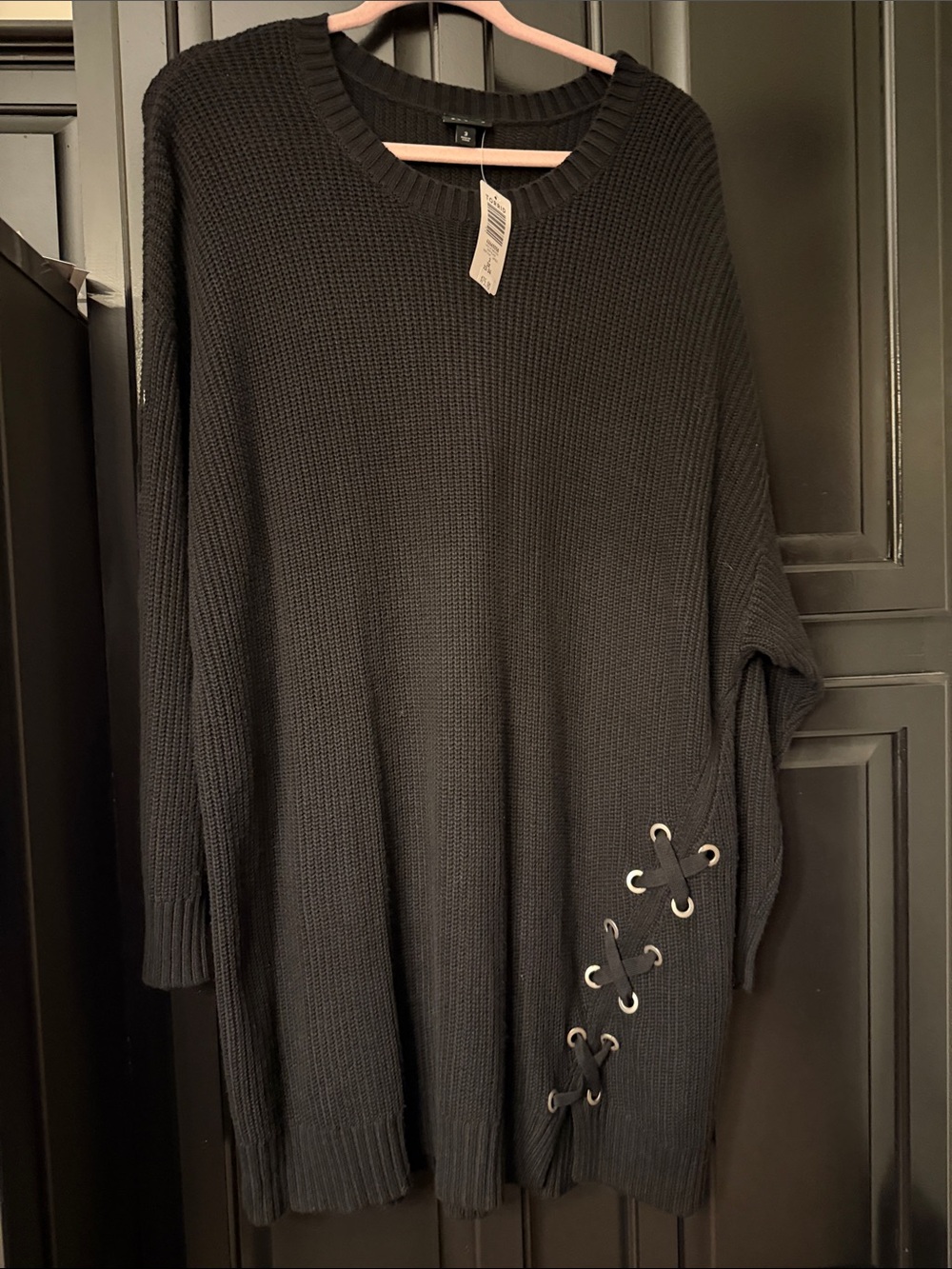 torrid Black Scoop Neck Knit Sweater with Lace-Up Hem Detail size 3X